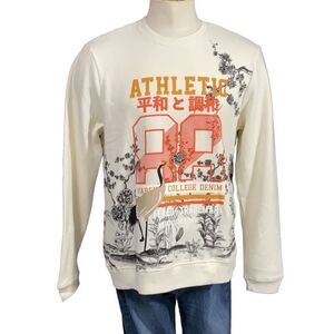 Blind Rooster Athletic Fleece Sweatshirt Varsity College Ivory Graphics Sz L NWT